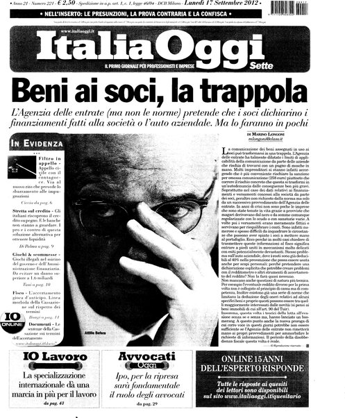 Italia oggi : quotidiano di economia finanza e politica